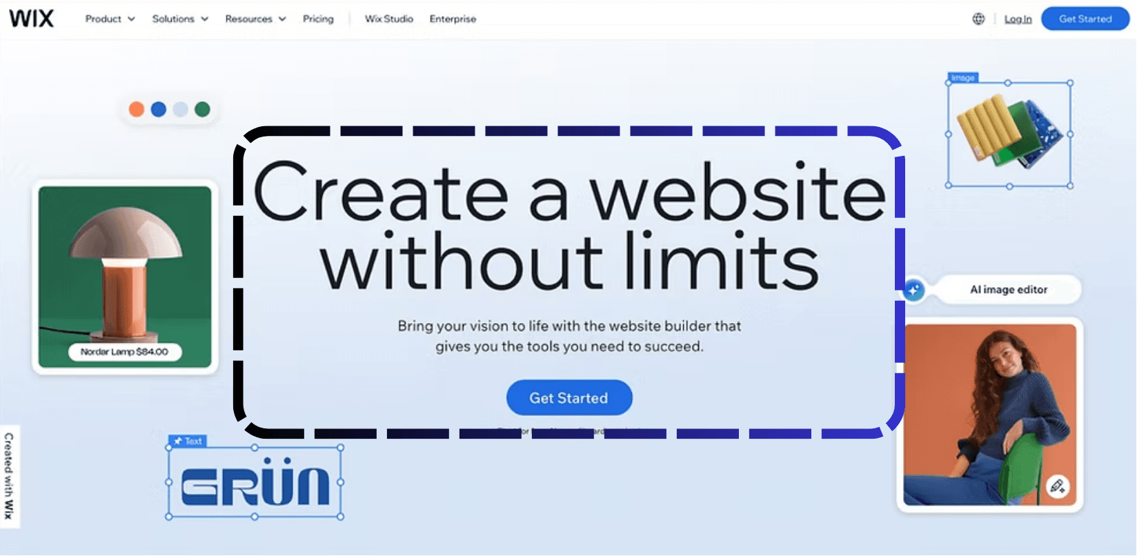 Interfaz del editor de Wix